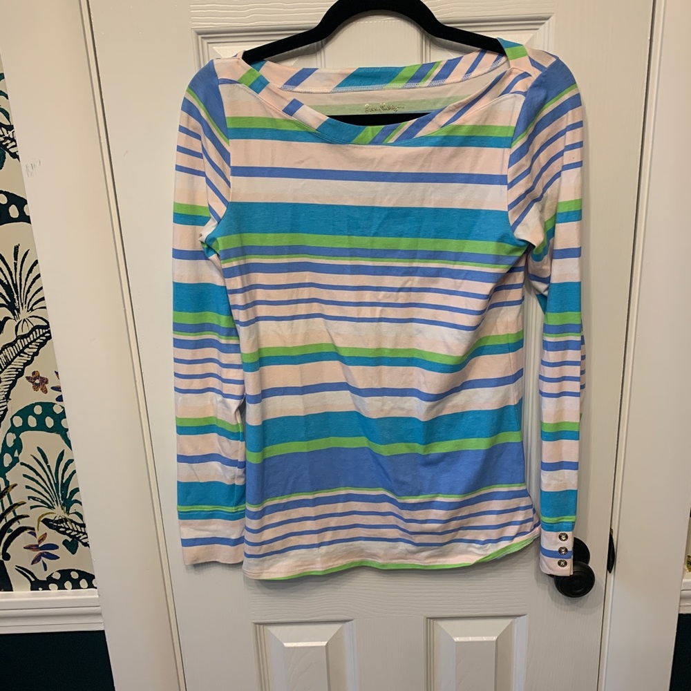 Lilly Pulitzer Striped Long Sleeve Tee in Blue, Green & White